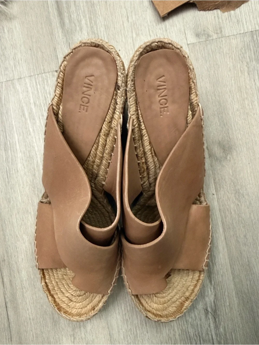 Vince Tan Leather Wedge Sandals